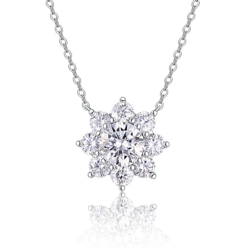Moissanite flower pendant necklace in 925 sterling silver