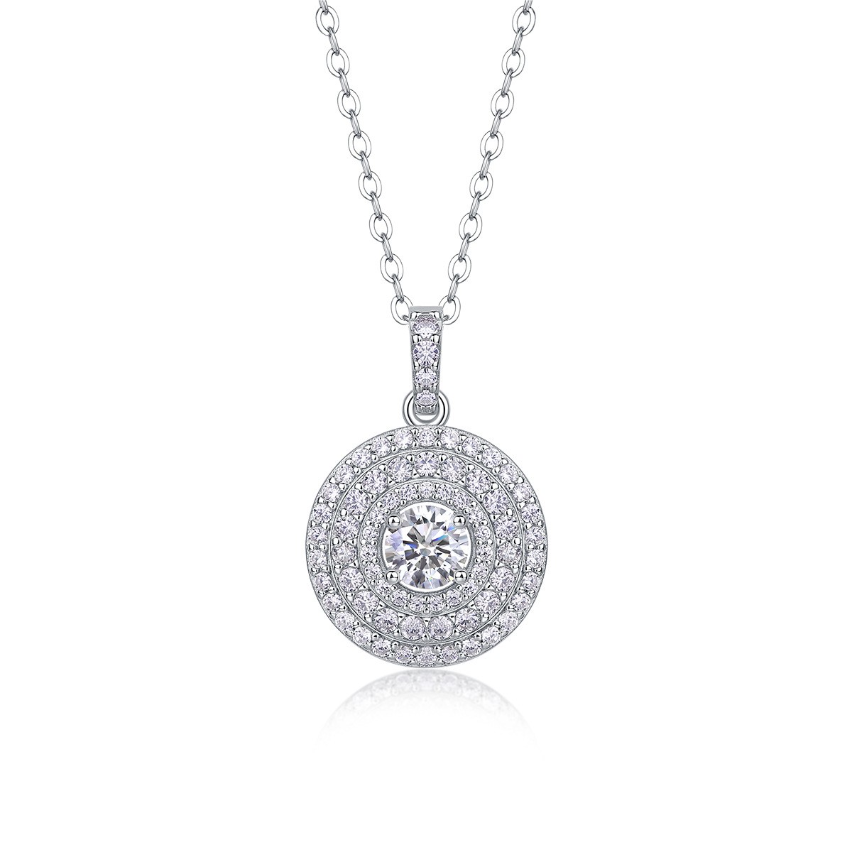 Moissanite halo pendant necklace in 925 sterling silver