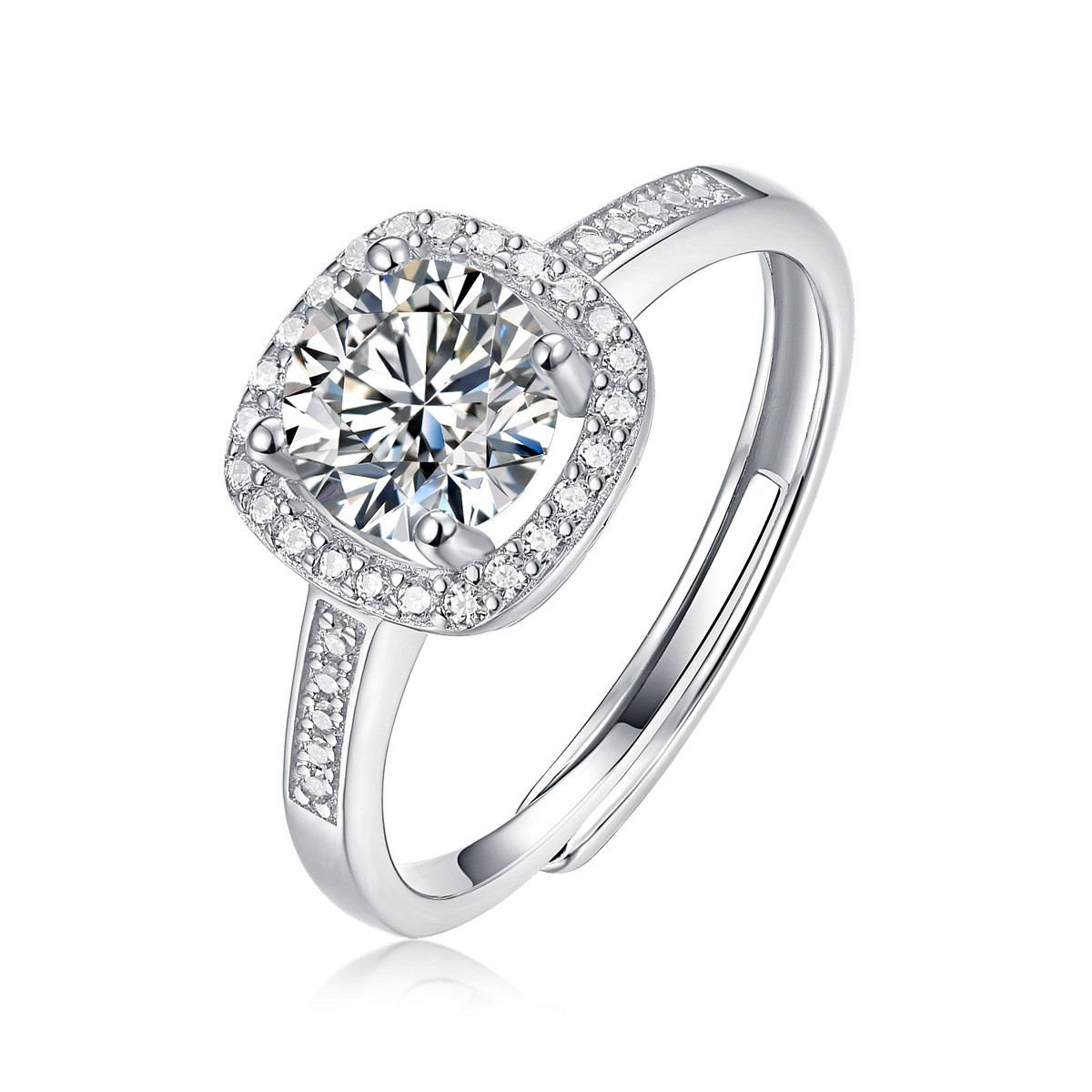 Moissanite halo ring set in 925 sterling silver